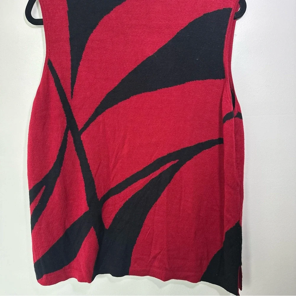 Chico's Travelers Jacquard Mockneck Tank‎ Red and Black Sleeveless Sweater